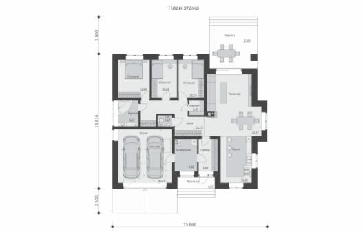 Проект одноэтажного дома с террасой и гаражом